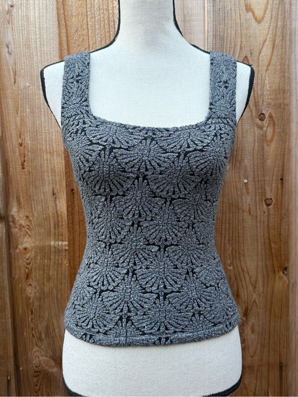 Miou Muse Gray Textured Knit Tank Top